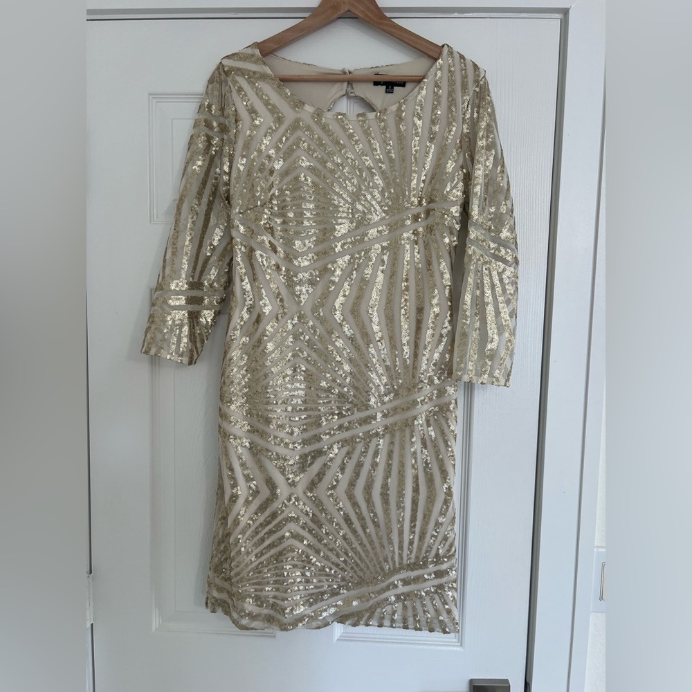 Sequin Hearts Gold Long Sleeve Dress